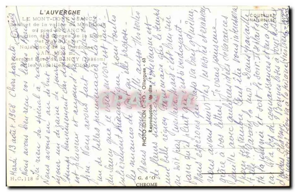 O Mont-Dore — cume da vallé do Mont-Dore — editor G. d’O, n° 03 - Verso