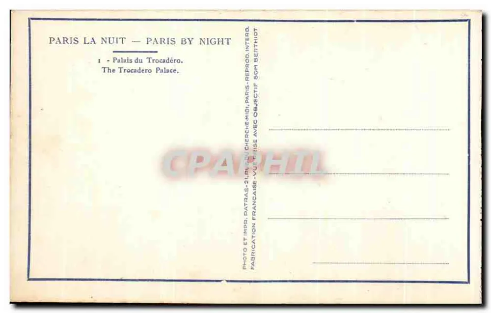Paris à Noite — Palácio do Trocadéro — Patras - Verso