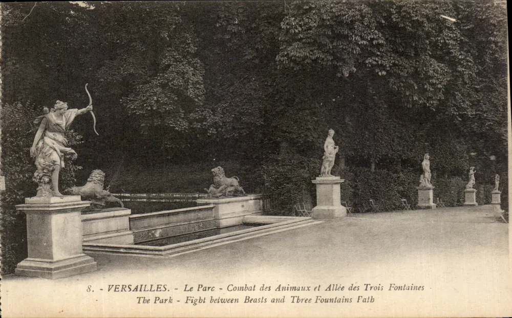 Versailles - Der Park - Tierkampf und Avenue der Drei Fontänen - Verlag Moreau, Nr. 8 - Vorderseite