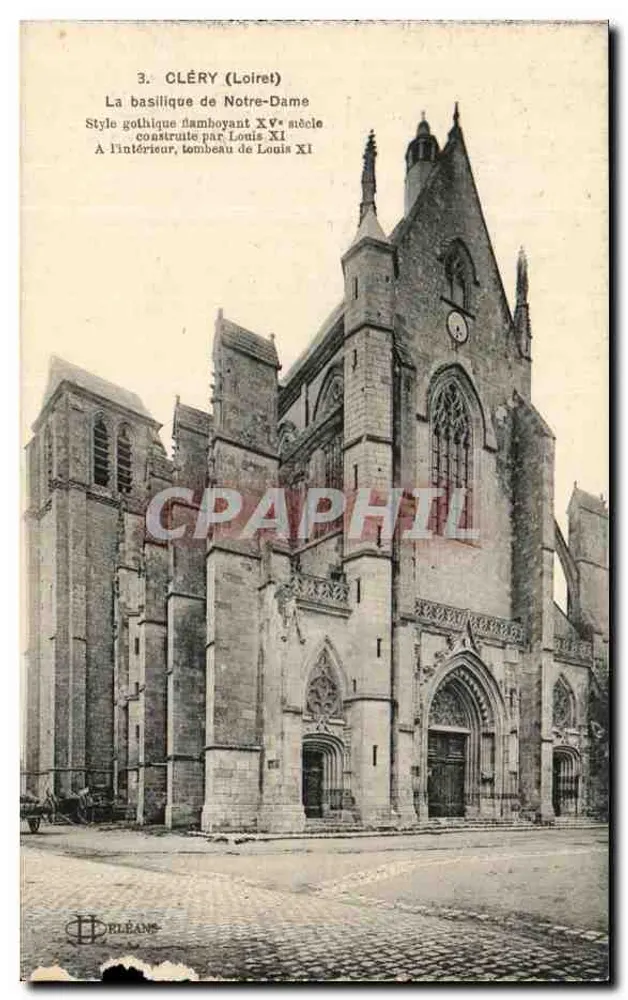 Cléry (Loiret) — Basilique Notre-Dame, façade gothique flamboyant du XVᵉ siècle avec tombeau de Louis XI - Frente