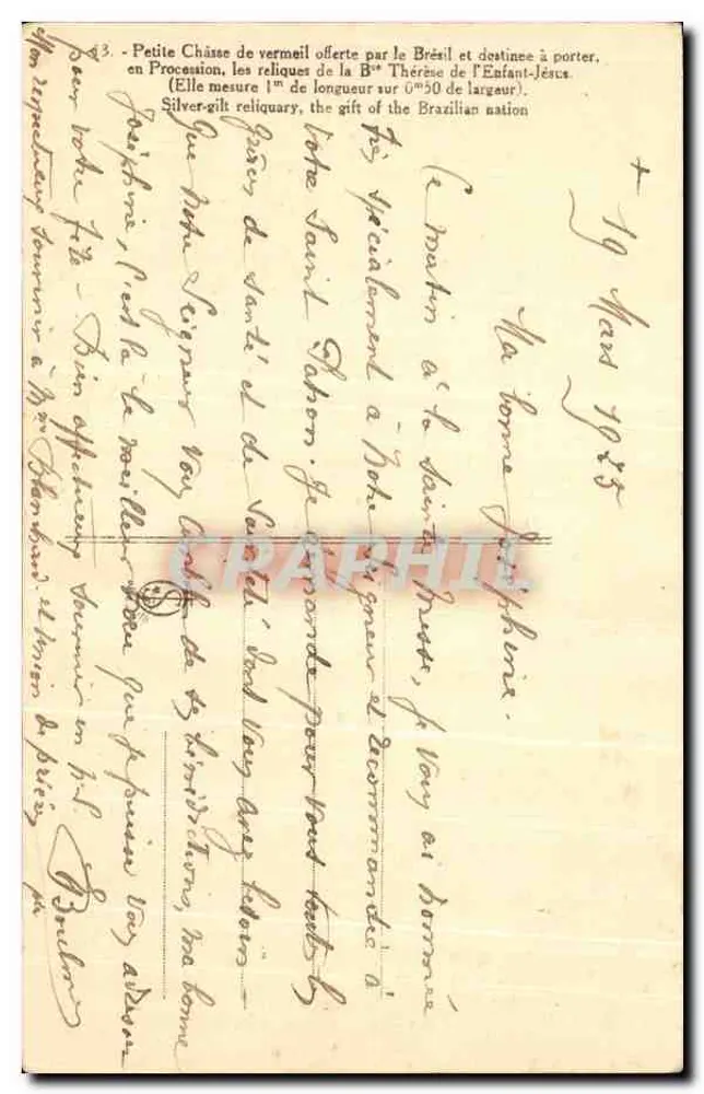 Kleiner Reliquienschrein aus Vermeil — Reliquien der Béthérèse des Kindes Jesu — Geschenk von Brasilien — 1905 - Rückseite