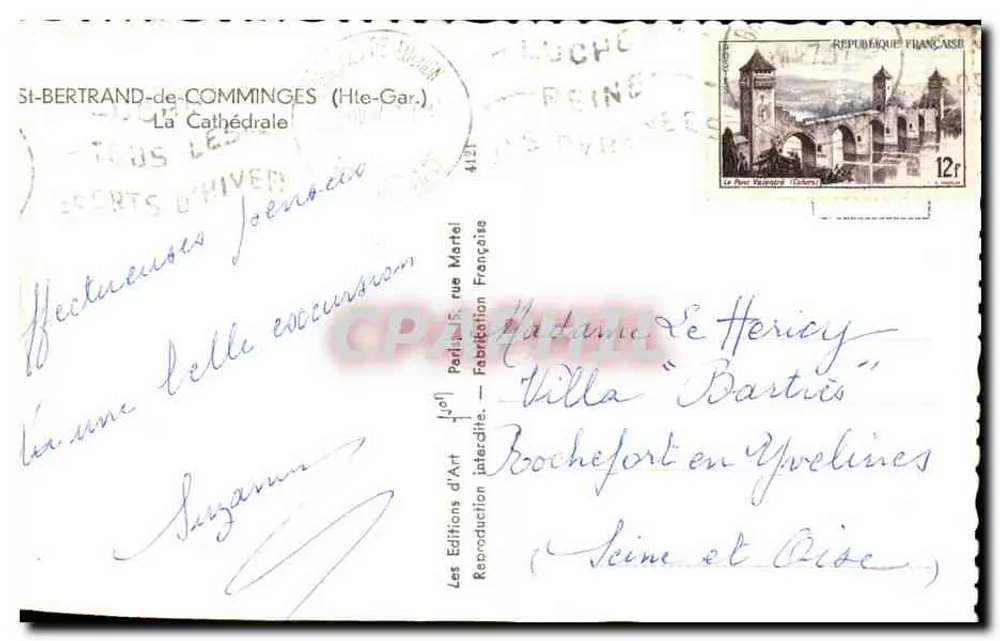 A Catedral de Saint-Bertrand-de-Comminges — vista desde o vilarejo — Les Éditions d'Art, reprodução interdite - Verso