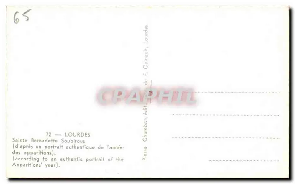 Santa Bernadette Soubirous — Lourdes — edição Chambon - Verso