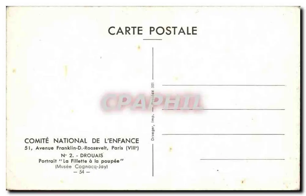 Porträt der Mädchen mit Puppe — Musée Cognacq-Jay — Comité National de l'Enfance, n° 2 - Rückseite