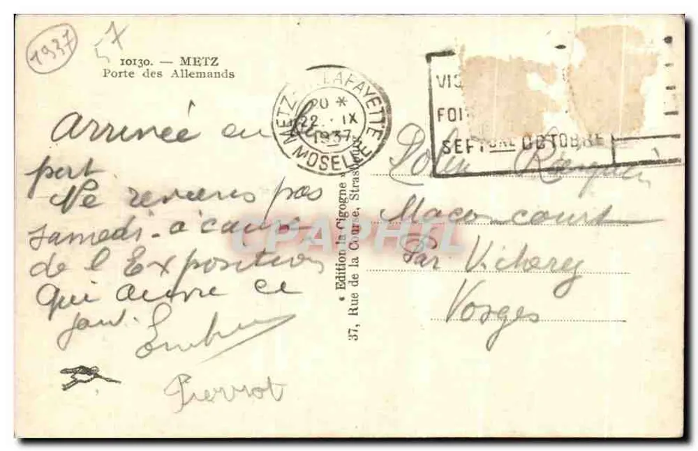 Porta dos Alemães — Metz — Edição La Cigogne, Strasbourg - Verso