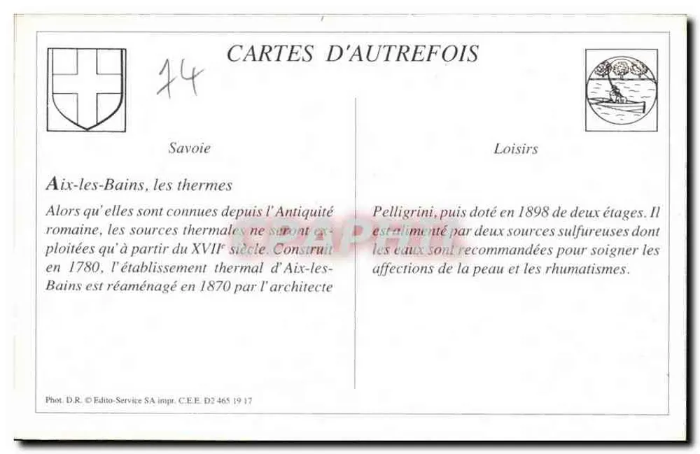 AIX-LES-BAINS — Estabelecimento Termal — A. Faivre édit. Chambéry - Verso