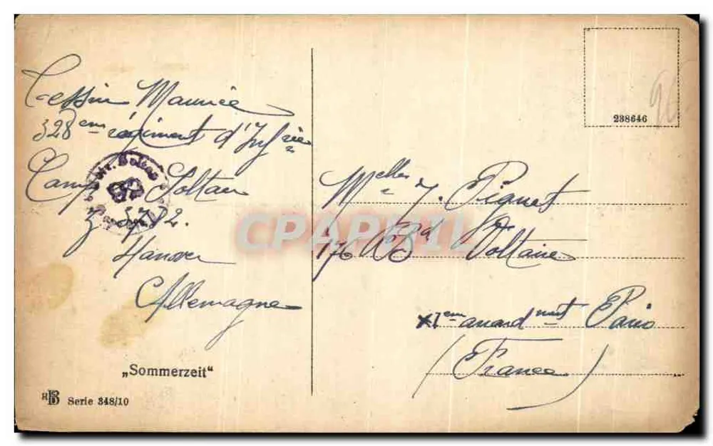 Paysage rural — maison à toit de chaume et chemin de campagne — éditeur RB, série 848/10 - Verso
