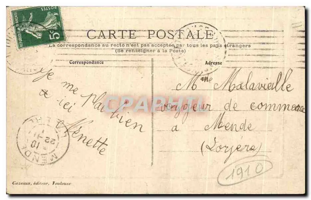 Toulouse — Avenida dos Palmeiros — Cazeaux, editor, n°49 - Verso