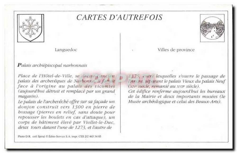 NARBONNE — O Hotel-de-Ville (século XVI) — Édito-Service S.A. - Verso
