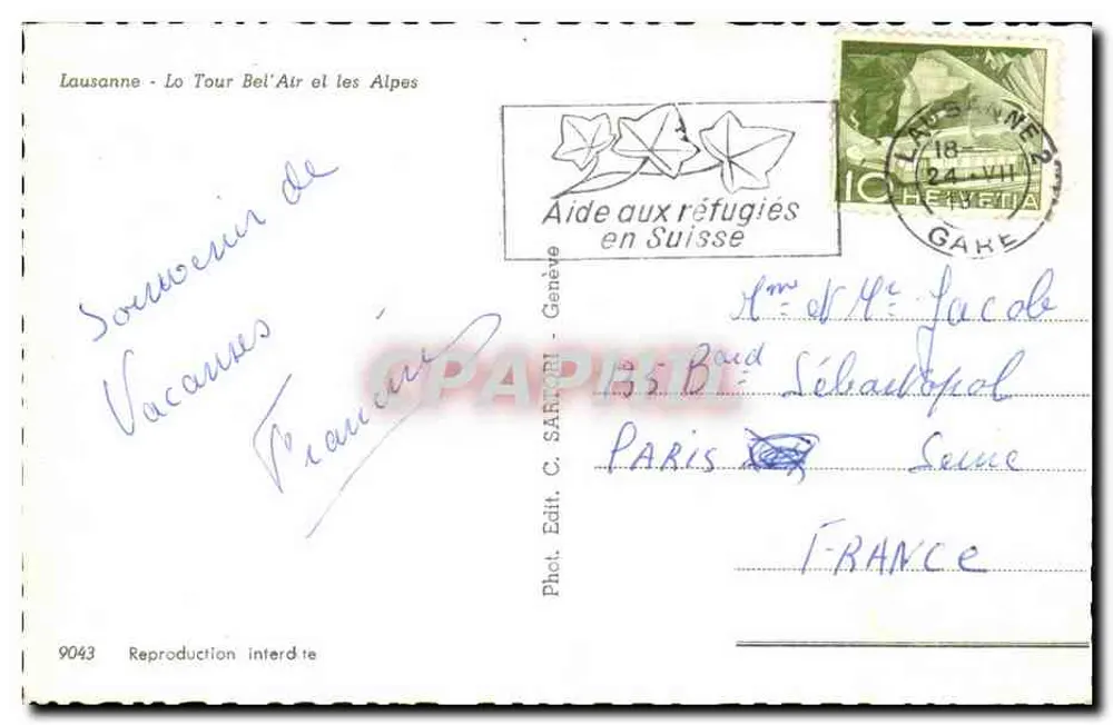 Lausanne - Der Tour Bel'Air und die Alpen — Foto. Edit. C. SARROBI - Genf, Nr. 9043 - Rückseite