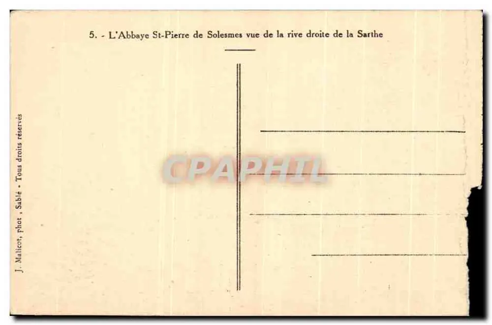 L'Abbaye Saint-Pierre de Solesmes — vue de la rive droite de la Sarthe — J. Malicon, Sable - Verso