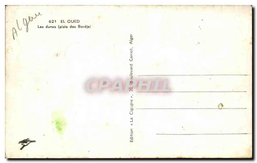 Dunas de El Oued — Argélia — Edição La Cigogne, Argel - Verso
