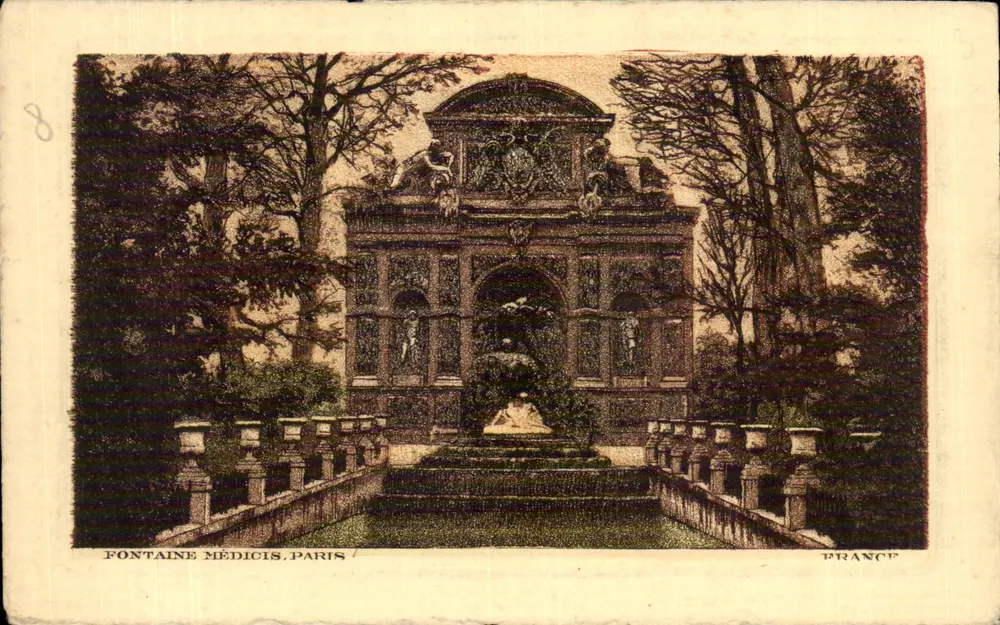 Fontaine Médicis, Paris — vista arquitetônica ornada — editor não identificado - Frente