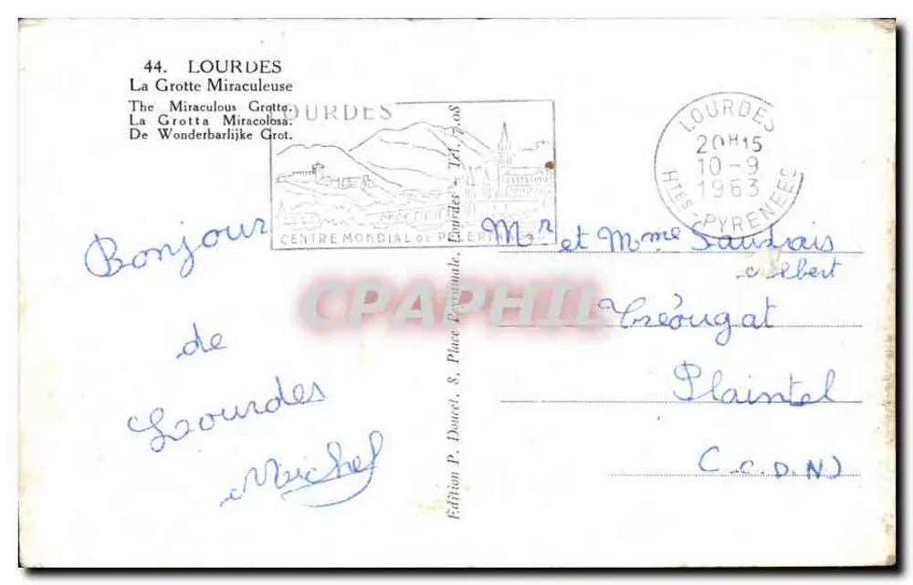 A Gruta Milagrosa — Lourdes — Edição P. Doucel - Verso