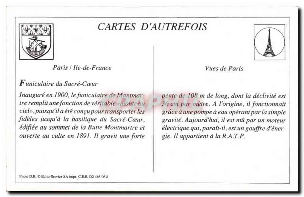 Paris — Der Funicular des Sacré-Cœur — LL. — Verlag LL, n° 484 - Rückseite