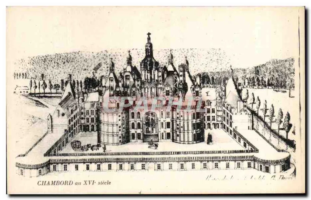 Chambord w XVI wieku — rytownica — C. Floren - Awers