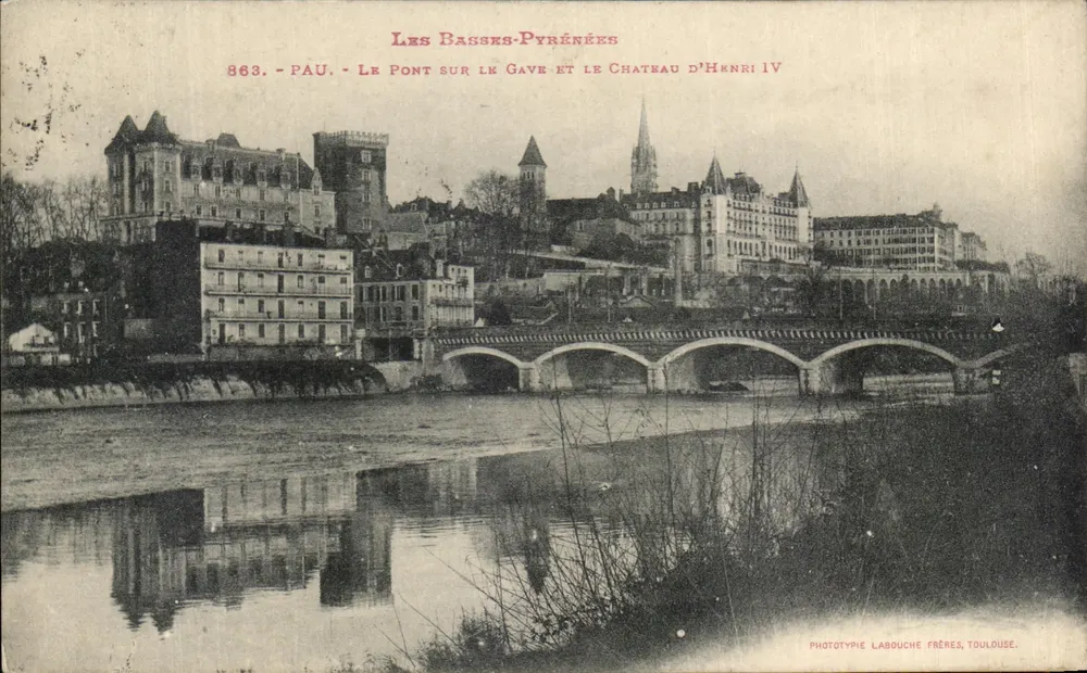 Pau - Die Brücke über den Gave und das Schloss Henri IV — Phototypie Labouche Frères, Toulouse, Nr. 863 - Vorderseite
