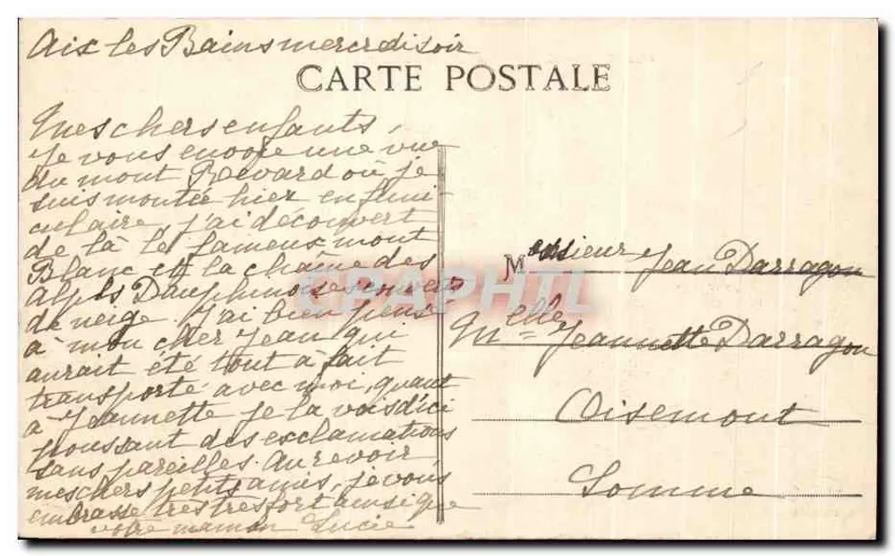 Aix-les-Bains — Die großen Hotels und der Mont Revard (1568 m.) — Verlag: Excelsior - Rückseite