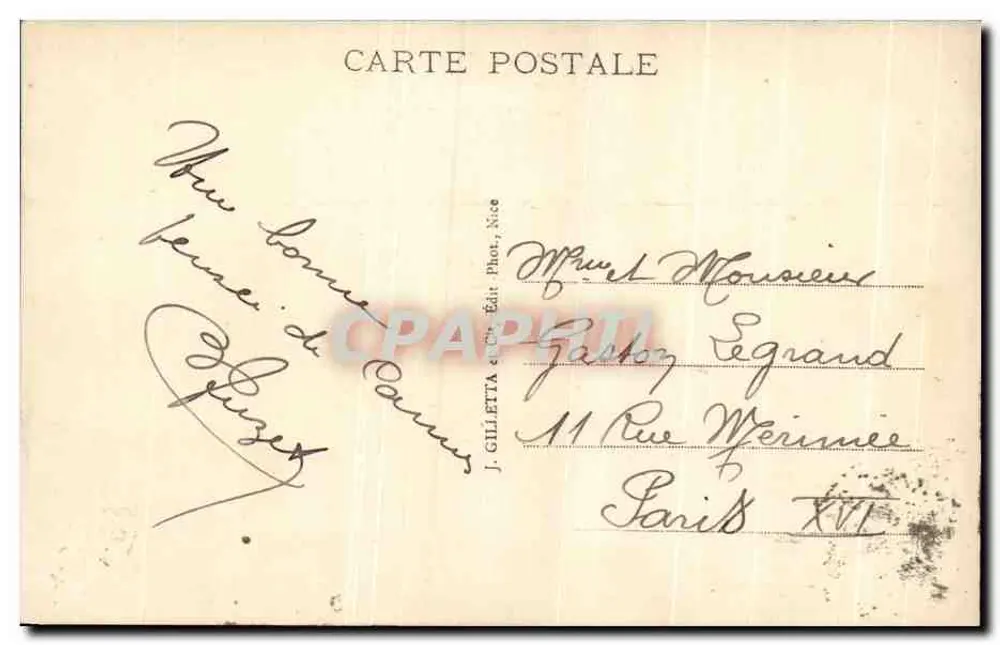 CANNES - Casino - Avenue der Palmen — Verlag Gilletta, Nr. 425 - Rückseite