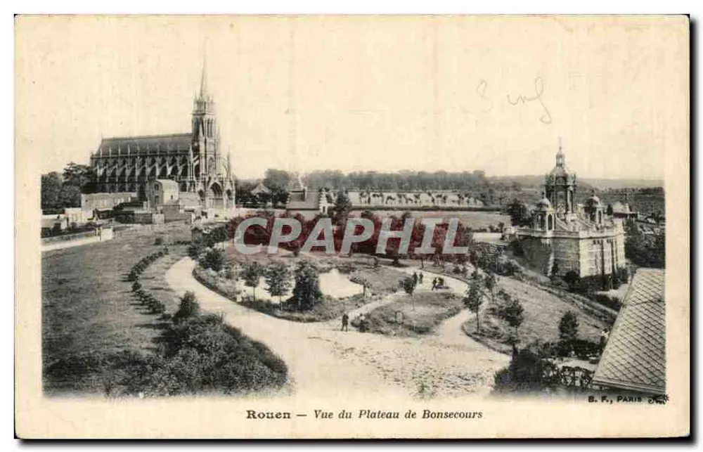 Rouen — Vista do Plateau de Bonsecours — B. F., Paris - Frente