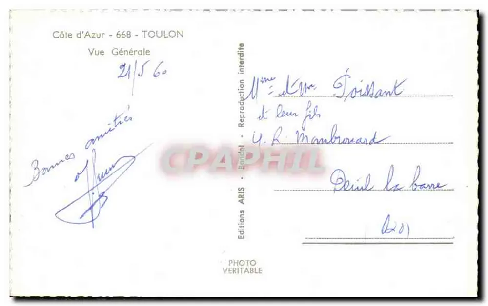 Visão Geral de Toulon — Côte d'Azur — Edições ARIS n°668 - Verso