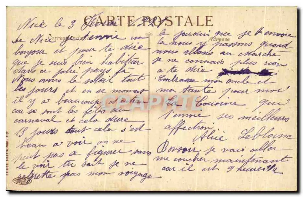 Nice - Jardins dos Palmier e Albert Ier — Edição Biletta, n°163 - Verso