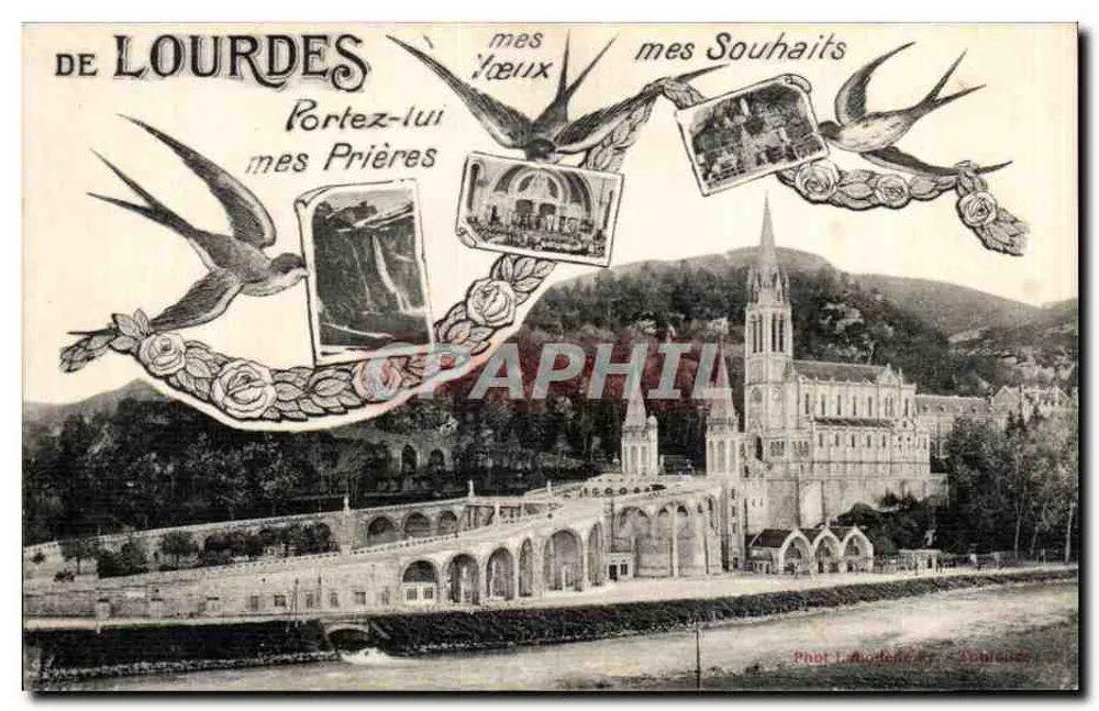 Lourdes — Ansicht der Basilika und des Brückens — Foto. L. Roddier, Sainte-Foy - Vorderseite