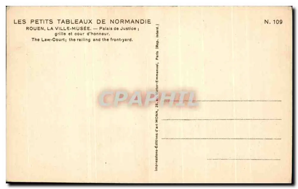 Rouen, Palast der Gerechtigkeit — Gitter und Hof — Verlag MONA, N. 109 - Rückseite