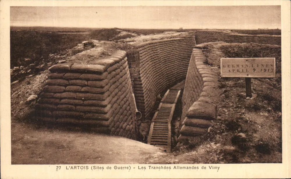Deutsche Schützengräben bei Vimy — Das Artois (Kriegsdenkmäler) — Verleger: Fauchois, Béthune — N° 27 - Vorderseite