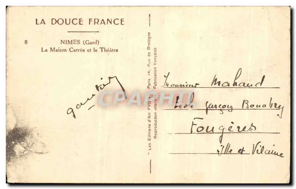 Nîmes — La Maison Carrée et le Théâtre — Éditions d'Art VVG, Paris - Verso