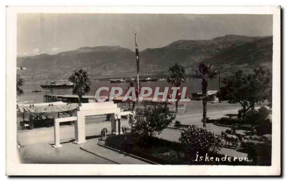 Iskenderun — vista do porto e da entrada monumental — editor desconhecido - Frente