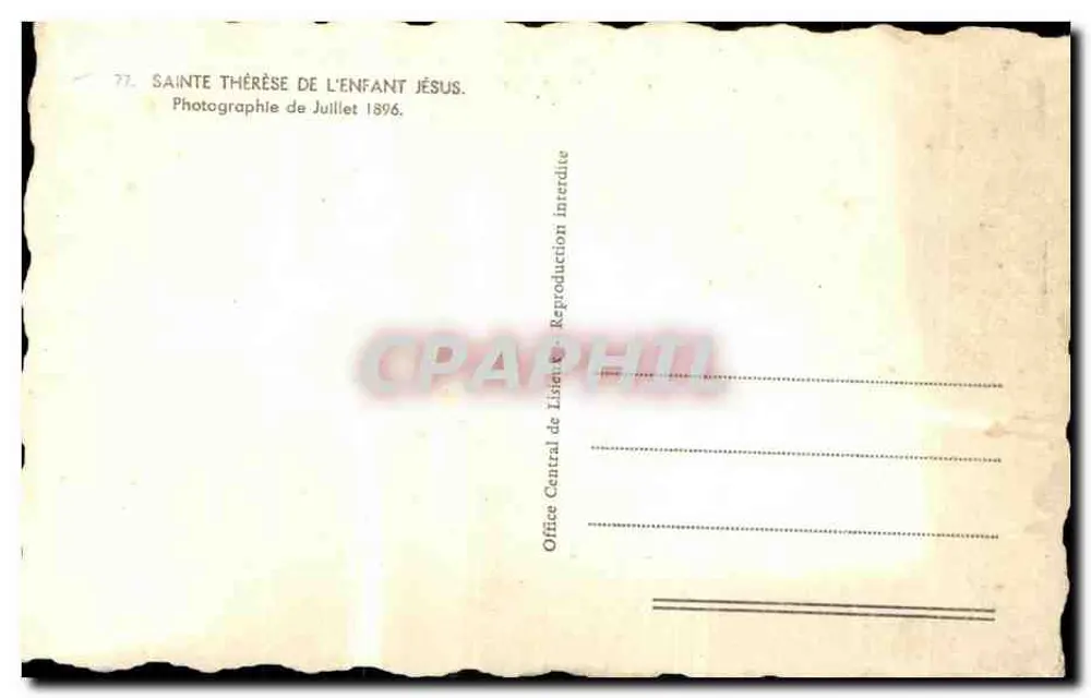Irmã Thérèse de l'Enfant Jésus — Fotografia de Julho 1896 — Office Central de Liseville - Verso