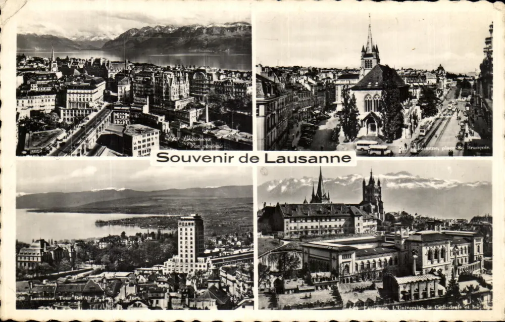 Lausanne — Vista geral, praça François, Torre Balla, A Universidade, a Catedral — Edição O. SARTOR, Lausanne - Frente