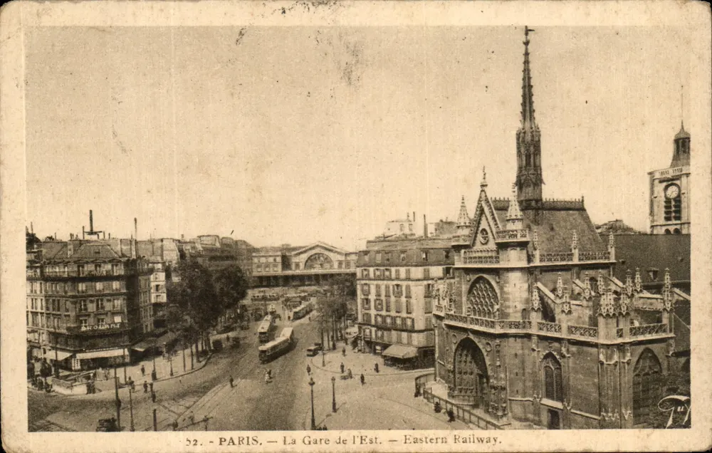 Paris — La Gare de l'Est — Eastern Railway — éditeur A. Acouart, n° 52 - Frente