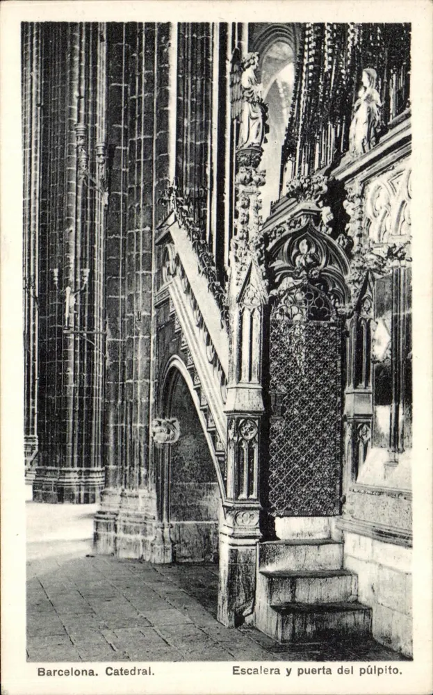Barcelona. Kathedrale — Treppen und Pulttür - Vorderseite