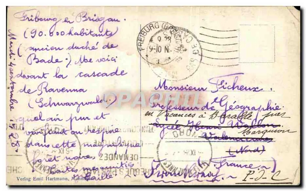 Chute d'eau dans la Ravennaschlucht — sud du Schwarzwald — éditeur Verlag Emil Hartmann, Mannheim, n° 1135 - Verso