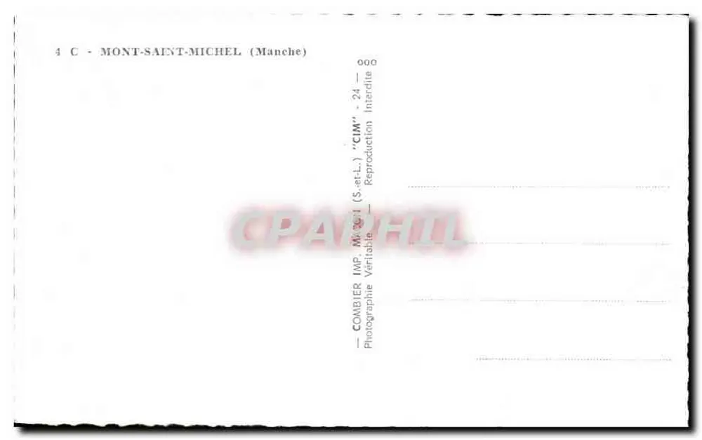 O Mont-Saint-Michel — vista com brasão — editor Combier, n° 4 C - Verso