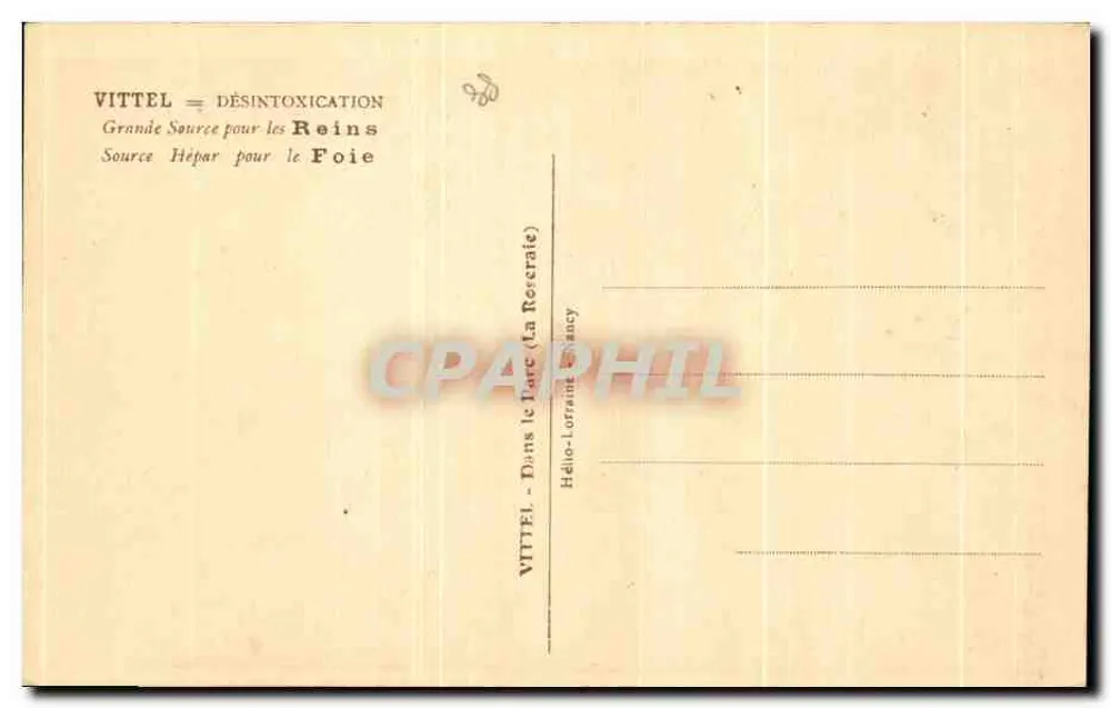 Vittel — Désintoxication — Grande Source pour les Reins, Source Hépar pour le Foie — Vittel (Haute-Marne) - Verso