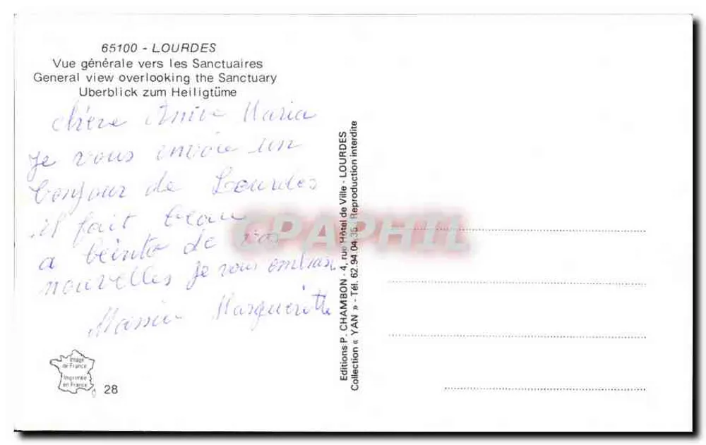 Lourdes — Allgemeiner Blick auf die Wallfahrtsstätten — Éditions P. CHAMBON - Rückseite
