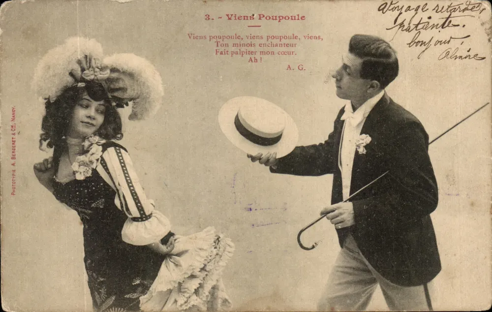 Komm Poupoule — Paar-Szene — Phototype A. Beneret & Cie, Nancy - Vorderseite