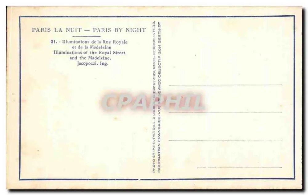 Paris — Beleuchtung der Rue Royale und der Madeleine — Patras - Rückseite