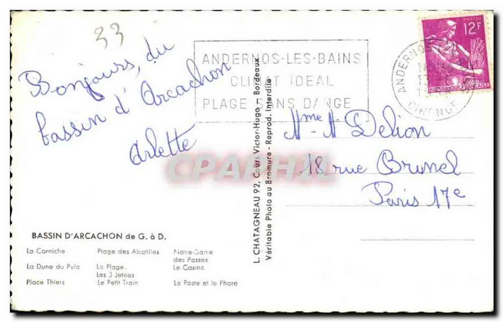 Bassin d'Arcachon — vista panorâmica — L. Chatagneau & Victor Bromure, n°92 - Verso