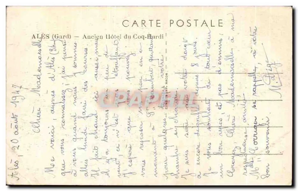Alès (Gard) — Ehemaliges Hotel du Coq-Bardi — Comité P.P. MACON - Rückseite