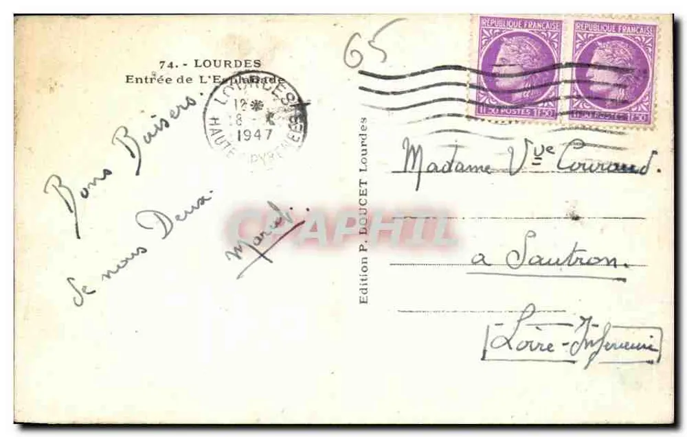 Entrada da Espalade — Lourdes — Edição P. DOUCET - Verso