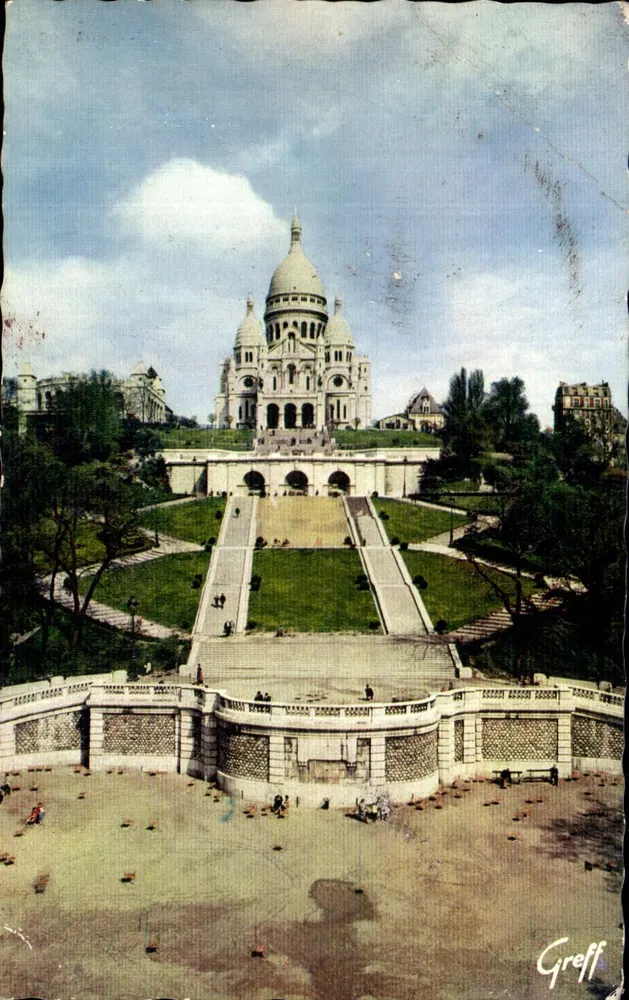 Le Sacré-Cœur de Montmartre — vue panoramique depuis les escaliers — éditeur Greff - Frente