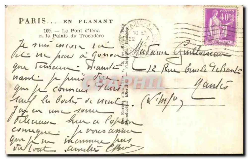 Paris — Der Pont d'Iéna und das Palais du Trocadéro — Éditions d'Art Yvon, n°109 - Rückseite