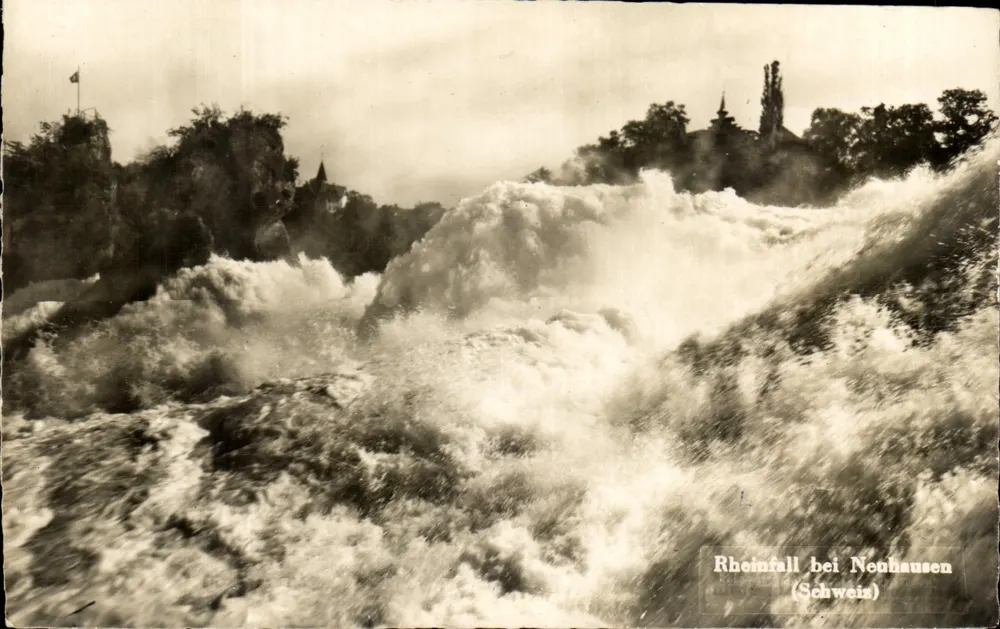 Rheinfall bei Neuhausen (Schweiz) — vista do castelo de Laufen am Rheinfall — editor Restaurante Schloss Laufen - Frente