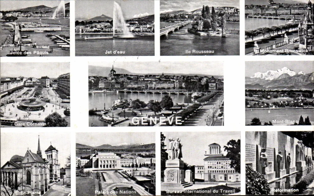 Genebra — vista panorâmica com 9 vignettes — Éditions Jaeger - Frente