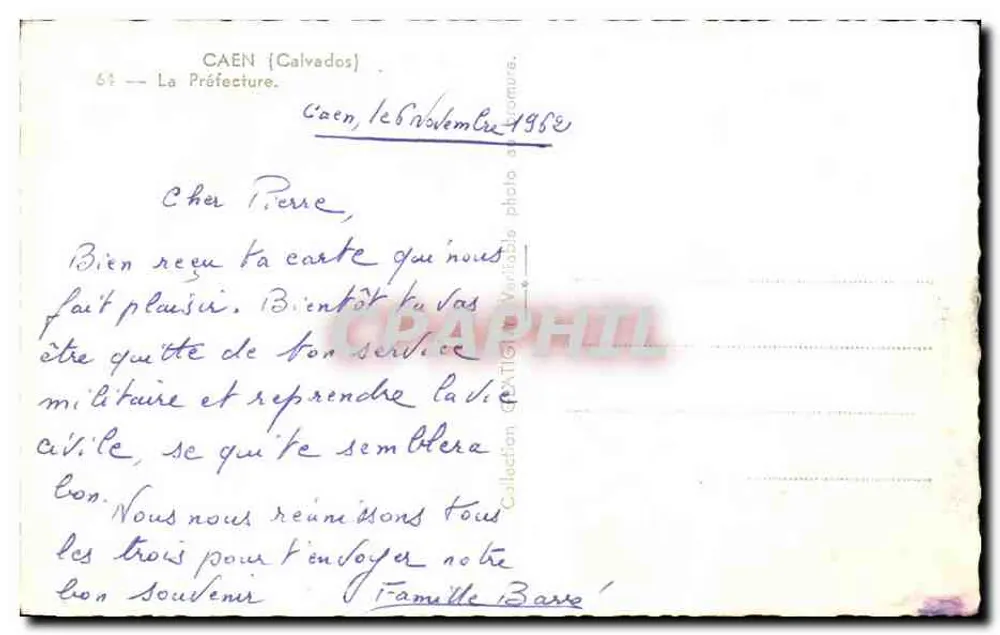 A Prefeitura de Caen — Calvados — editor desconhecido, número de série não visível - Verso