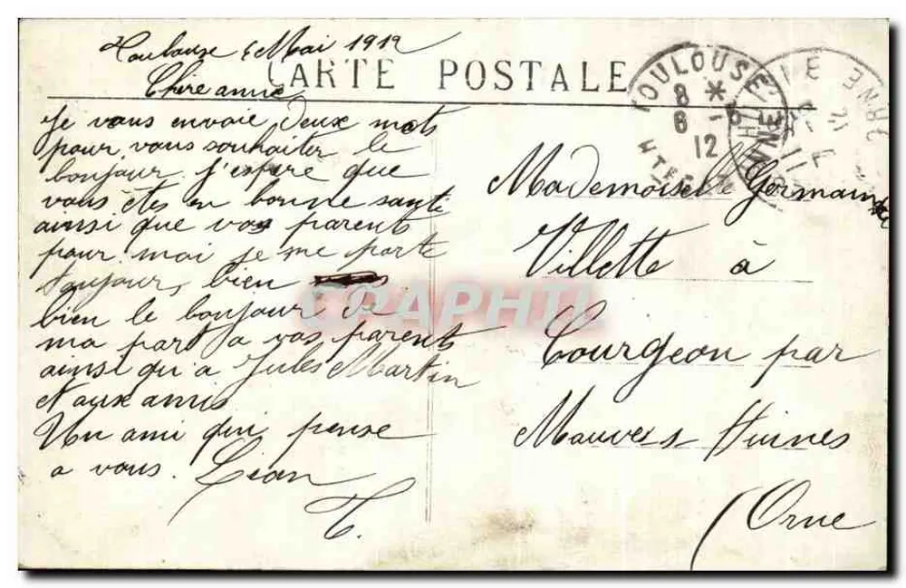 Toulouse — Estação Matabiau — J. Long, Impressor, Toulouse - Verso